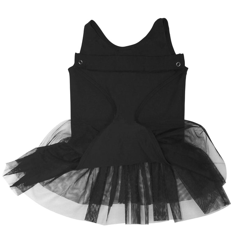 FASTEN tank leotard with tutu. Patented design opens and closes at the waist via hidden magnets and snaps. No need to remove leotard for potty break! Available in black and light pink. Sizes 2T-6. Hidden magnet in back to keep flap out of toilet.